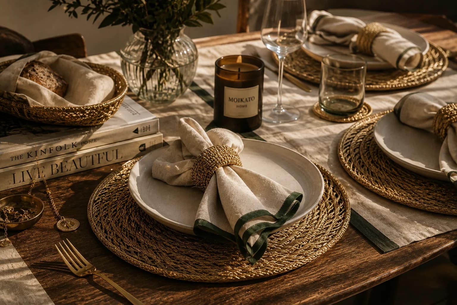 Mesa posta com objetos e materiais naturais brasileiros